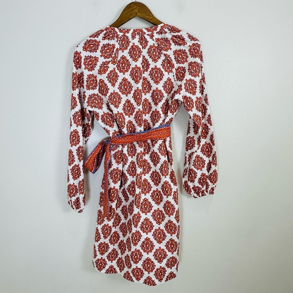 Boden Notch Neck Long Sleeve Linen Mini Shift Dress Floral Block Print 6 Long - Picture 12 of 16